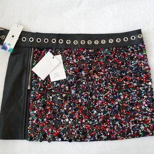 Multicoloured Beau Souci Leather and Sequin Mini Skirt